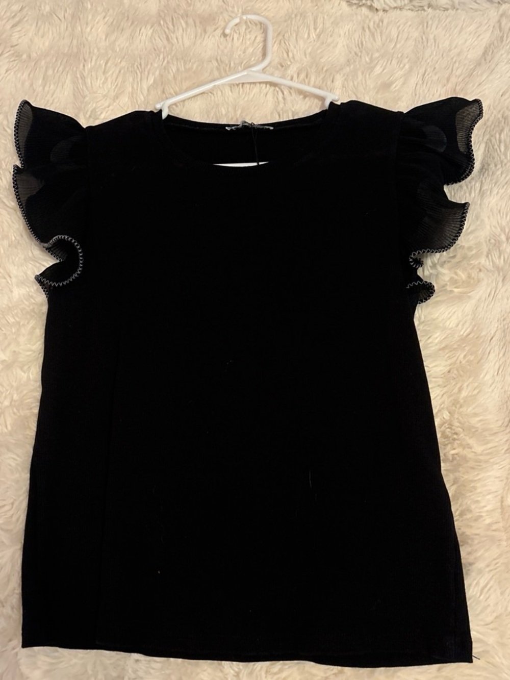 Zara Black Ruffle Sleeve Short Sleeve Top